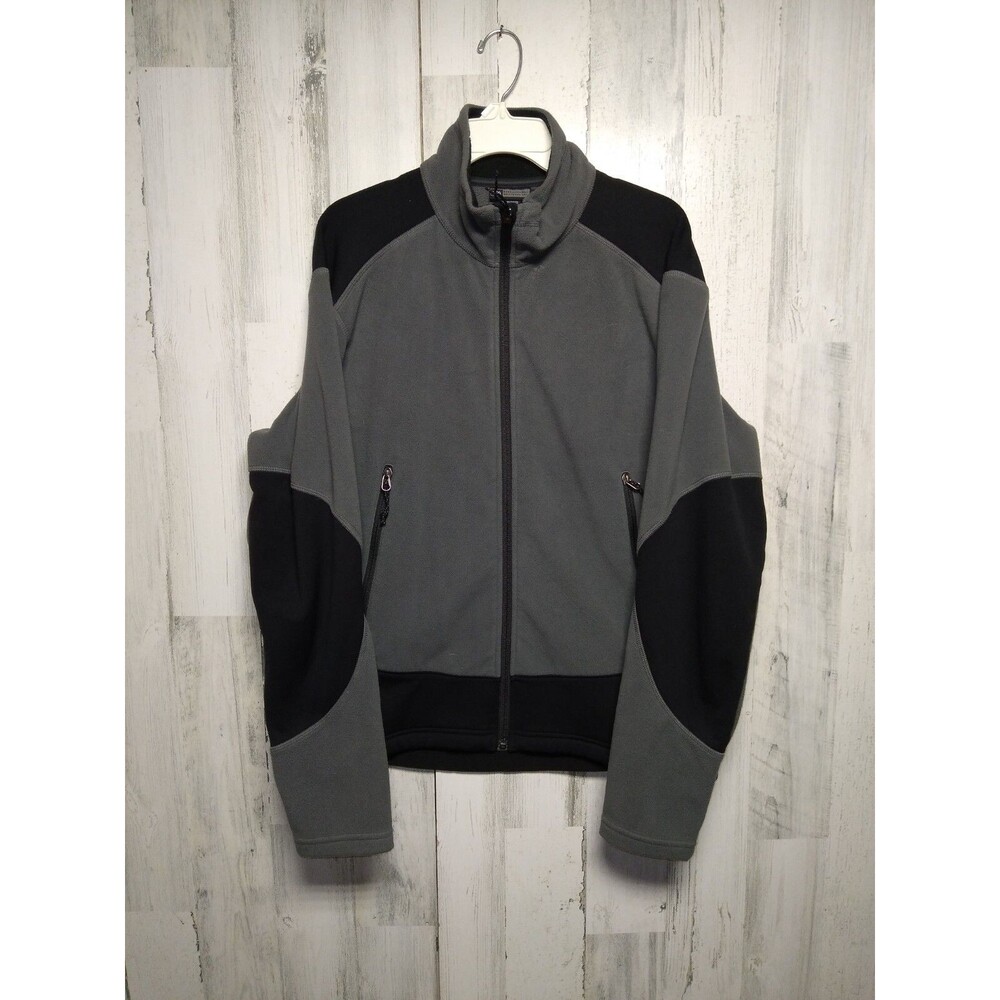 REI Men’s Large Gray Black Full Zip Jacket Coat Polartec - Outdoor Camp Hiking